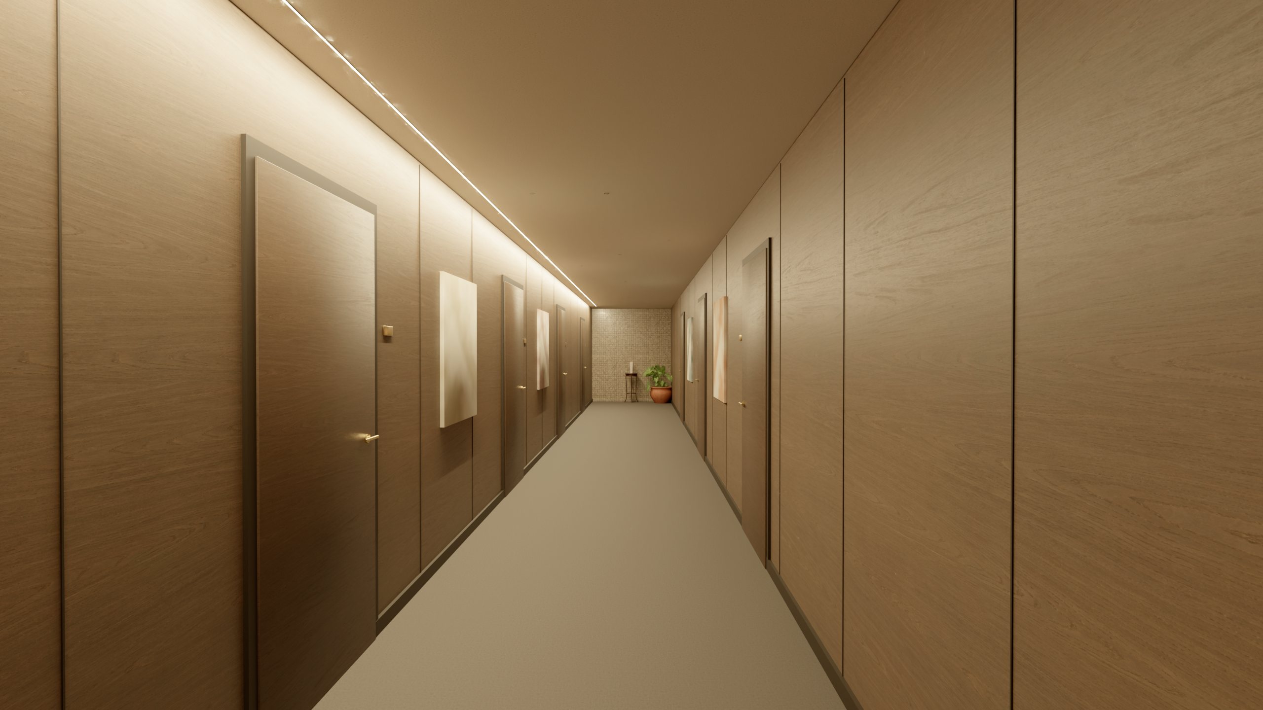 Corridoio d’albergo illuminato solo da Line FL