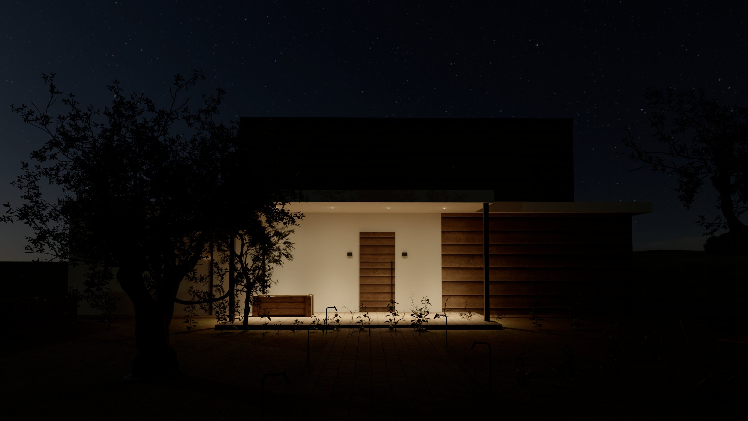 Facade and garden lit by Moon DL1190 alone