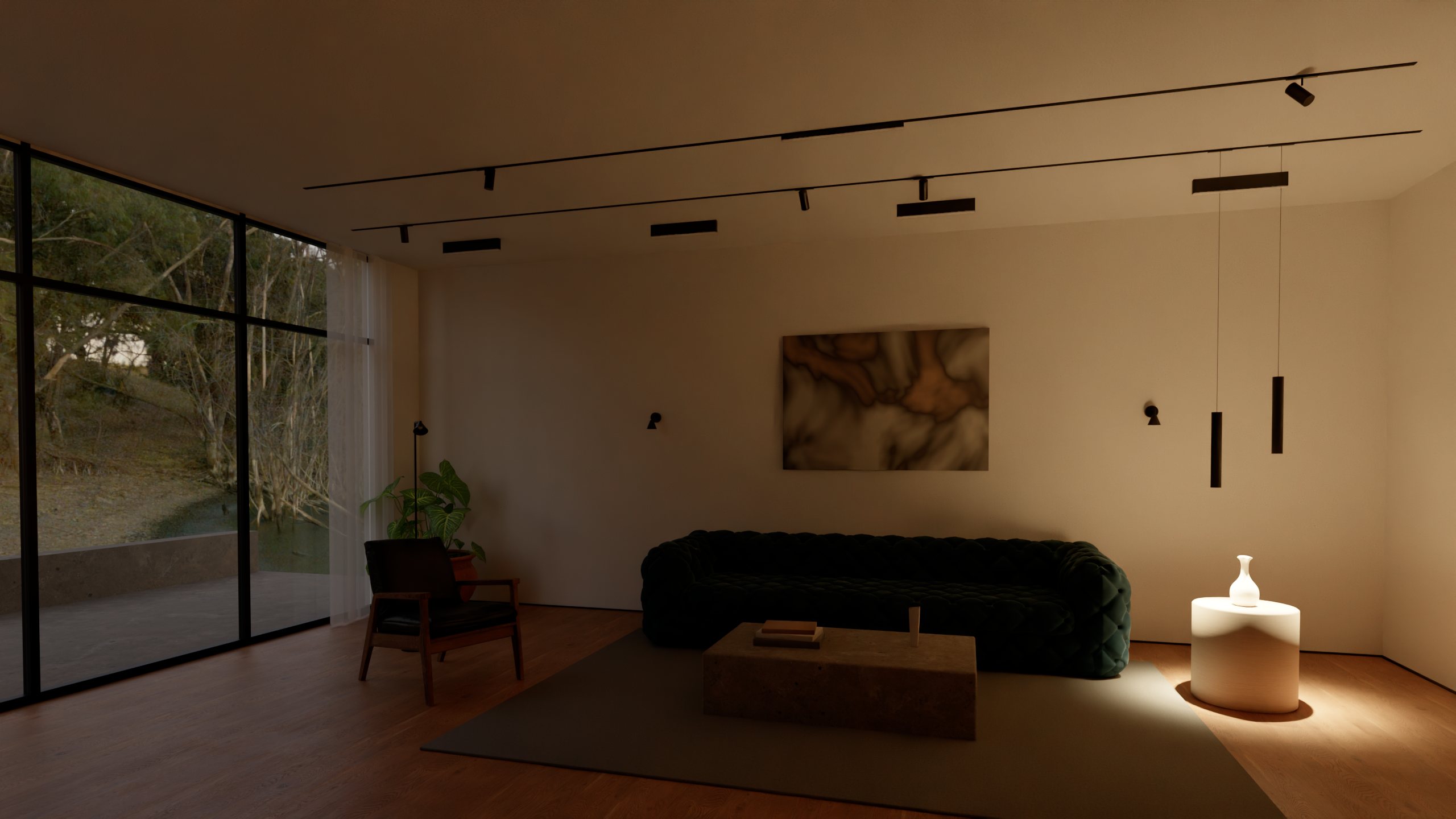Living room lit by Pendant Spotlight CX-9322 alone