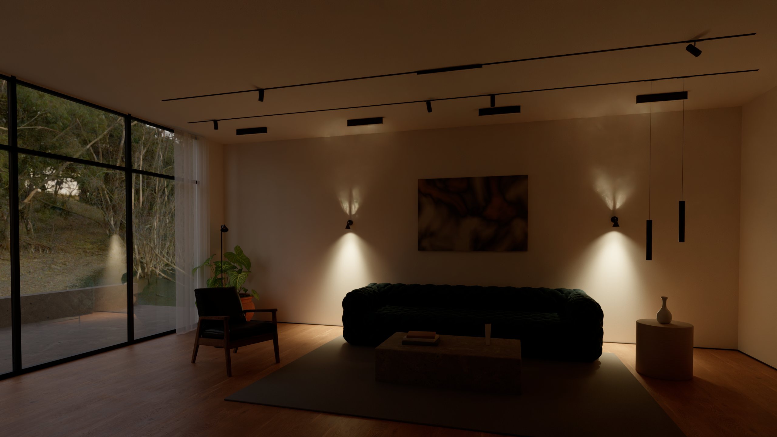 Living room lit by Oval Indoor WL0093 alone